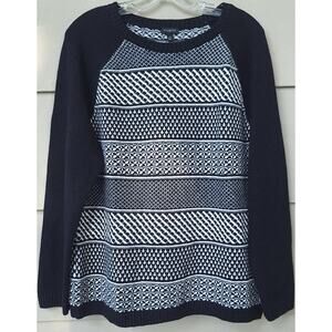 Talbots Nylon Lambswool Black White Round neck Sweater Size XL $99 Stripes